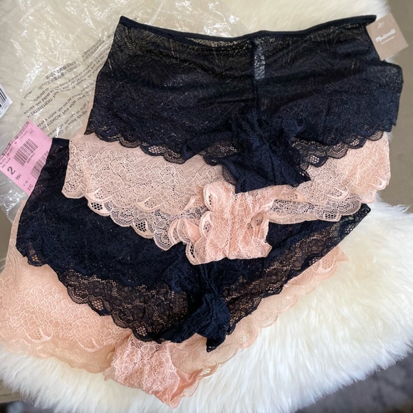 Set of 4 Madewell Lace Boyshorts Nude Blush Pink Black Size Medium - Picture 7 of 12